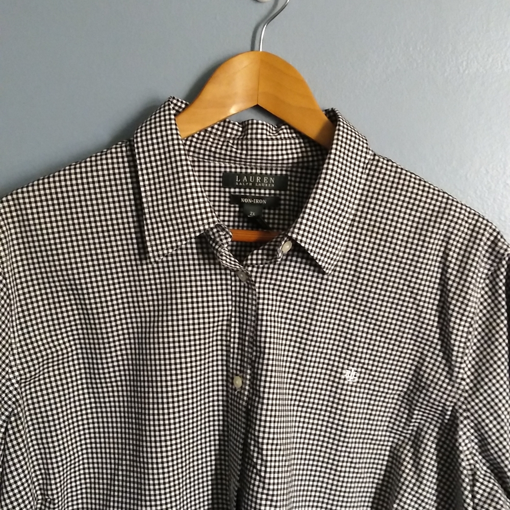 2XL Ralph Lauren Black & White Gingham Cotton Button Up
